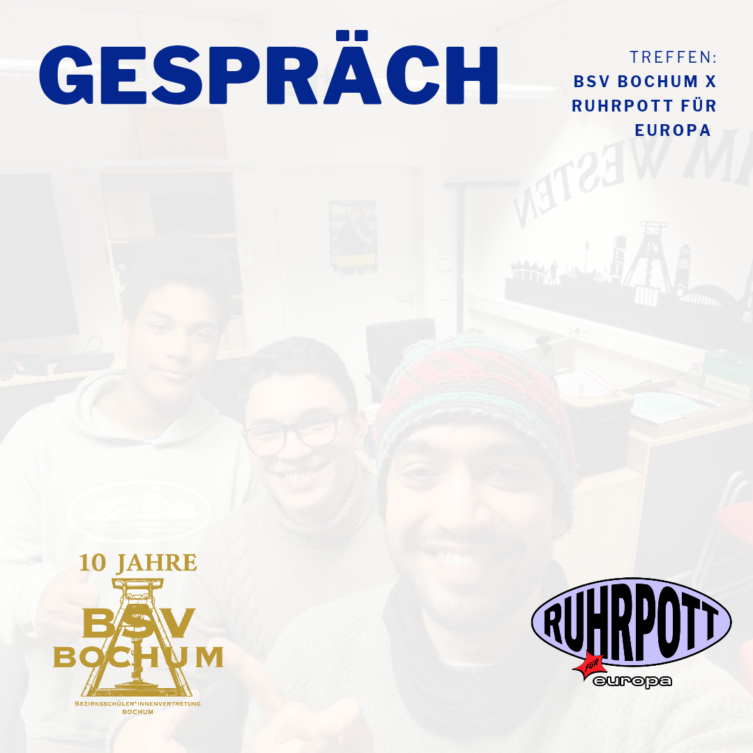 Tolles Treffen heute zwischen der Bezirksschüler*innenvertretung Bochum und dem Gründer von Ruhrpott für Europa, Milad Tabesch 🇪🇺🤝